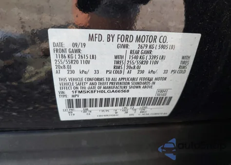 2020 Ford Explorer Limited from USA, damaged, VIN 1FMSK8FH0LGA66568
